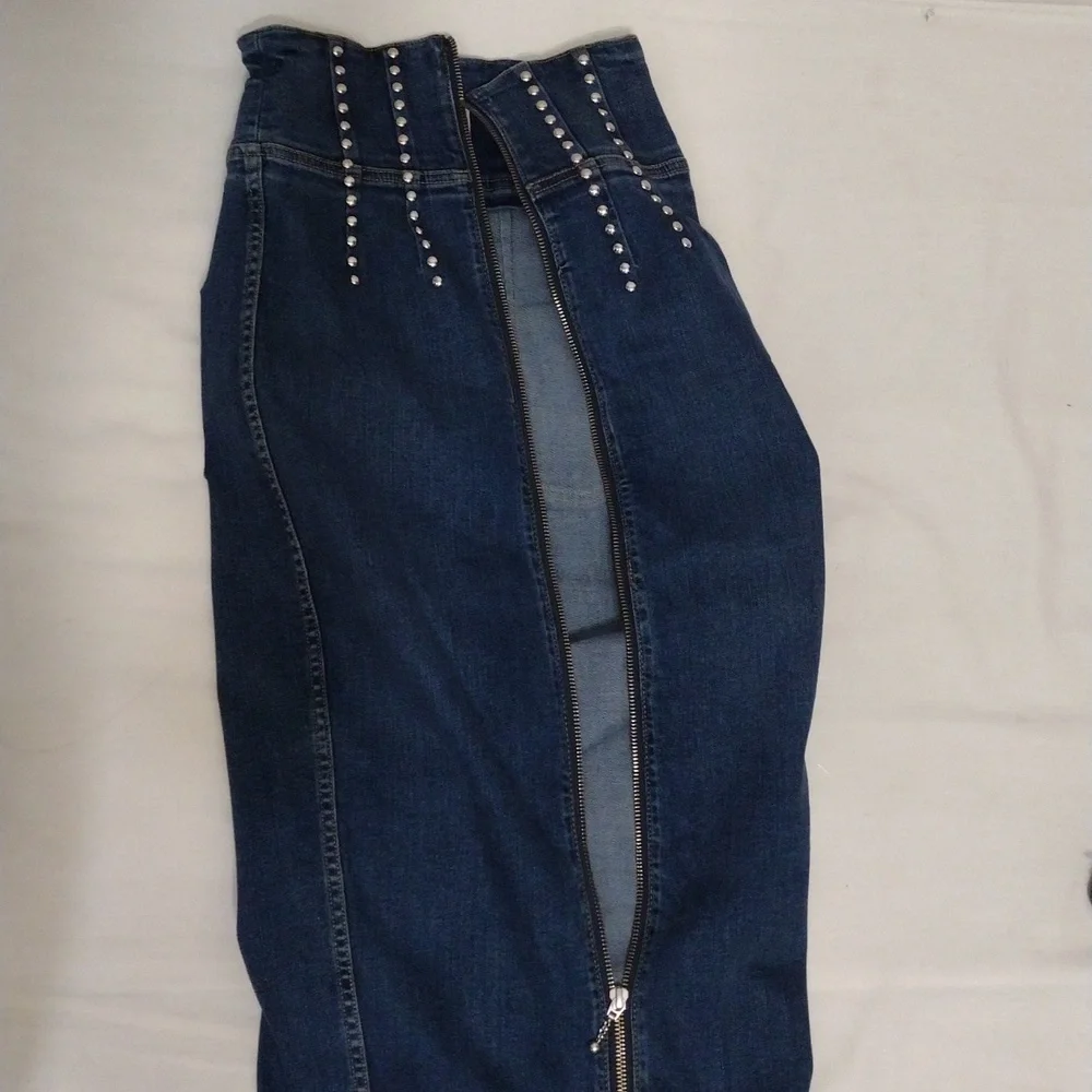 Current/Elliott High Waist Hip-Fitted Pencil Denim Skirt Waist 23 Full Zip Sexy